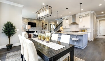 a view of dining room and kitchen